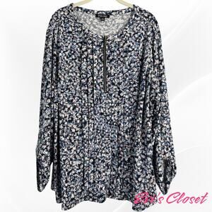 Roz & Ali Women's Tunic Top Floral Print Blue Pink White Long Sz 3X. NWT